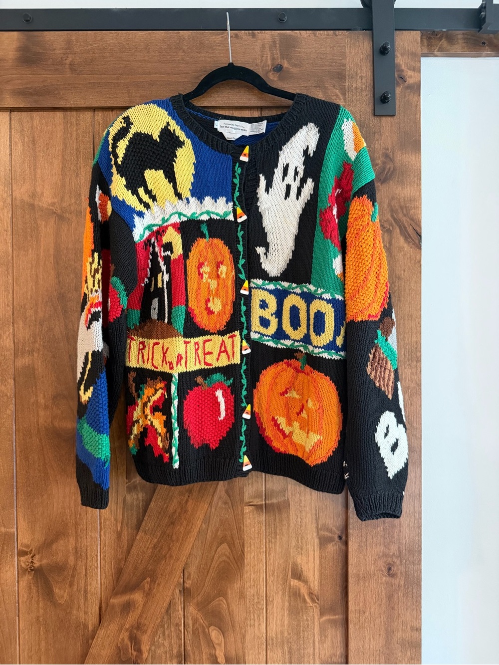 90s Alexandra Bartlett Halloween Cardigan Sweater Hand Knit the Eagles Eye